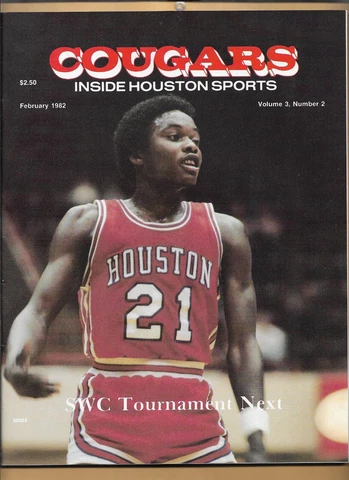 INSIDE HOUSTON COUGARS SPORTS-FEB 1982-ROB WILLIAMS-MAGAZINE/CARL LEWIS POSTER Cover