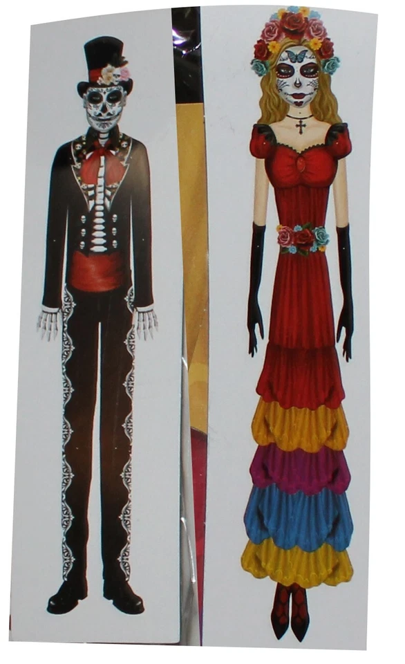 Juego de 2, 60" DOD Novio y Novia Papel Recortado Articulado Calavera de Azúcar Casa Embrujada Foto 1 de 3