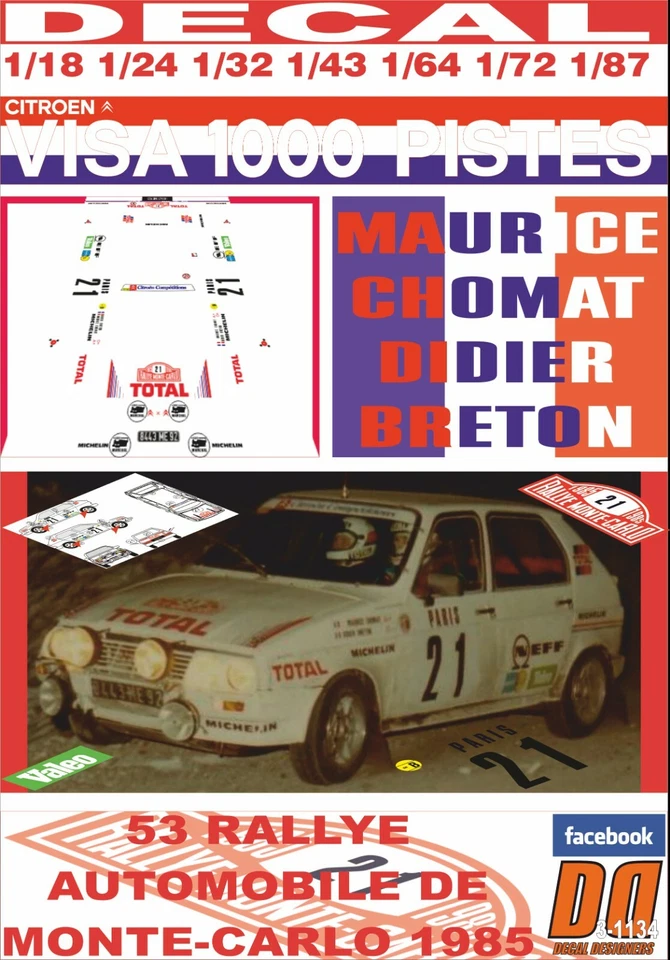 DECAL CITROEN VISA 1000 PISTES M.CHOMAT R.MONTECARLO 1985 10th (08) - Image 1 of 1