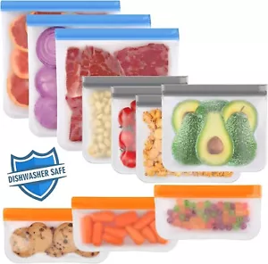 10 Pcs Reusable Silicone Food Storage BPA Free Bag & Dishwasher-Safe for Freezer - Picture 1 of 7