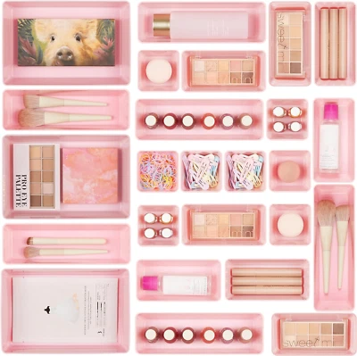 25 PCS Plastic Drawer Organizers Set, 4-Size Versatile Bathroom and Vanity Drawe Foto 1 de 4