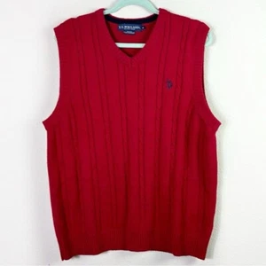 U.S. Polo Assn. Red 100% Cotton V-Neck Cable Knit Sweater Vest Size M - Picture 1 of 8