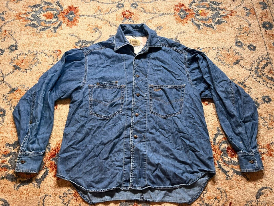 Guess Denim Shirt Men's Medium Chambray Y2K Preppy Grunge 90s Button Down - Image 1 of 4