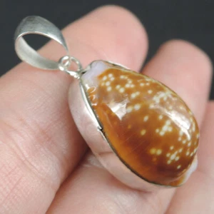 925 Sterling Silver Small Spotted Brown Cowrie Shelll Pendant Jewellery, CSP-25 - Picture 1 of 7