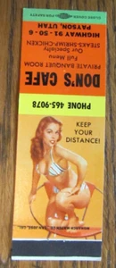 PIN-UP GIRLIE STREICHHOLZBUCHHÜLLE: DON'S CAFE PAYSON, UTAH STREICHHOLZHÜLLE -D17 - Bild 1 von 2