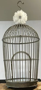 Vintage 33in Hanging Bird Cage Brass W/ Mirror & Flower Decor Large Decorative - Picture 1 of 4