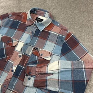 Camisa Brixton Para Hombres Mediana Pesada Franela Abotonada Roja Azul Cuadros Grunge Bowery - Imagen 1 de 9