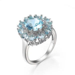 Light Blue Round Cut Band Women Engagement 925 Silver Wedding Ring Sz 6/7/8/9/10 - Picture 1 of 10