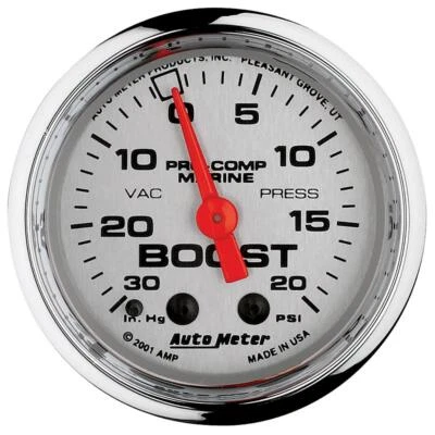 AutoMeter GAUGE, VAC/BOOST, 2 1/16", 30INHG-20PSI, MECHANICAL, MARINE CHROME - Image 1 of 4