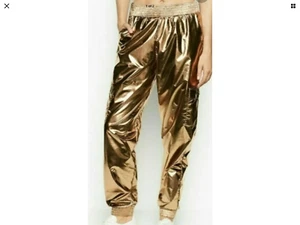 Victoria's Secret Sport Gold Logo MEDIUM Metallic Cargo Shiny Jogger Pant - Picture 1 of 6