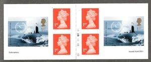 GB 2001 Submarine cylinder barcode booklet SG PM2 VGC 1st class stamps [518 - Picture 1 of 2