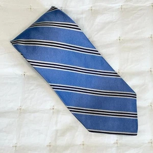 Hickey Freeman Hand Tailored Silk Tie | Blue with Black & White Stripes | EUC - Picture 1 of 5