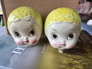 Lefton Anthropomorphic Cabbage Lettuce Baby Face Salt Pepper Shakers Japan EUC - Picture 1 of 16