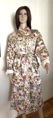 Cacique Lingerie Robe Wrap Floral Cream Lined Teddy Shell Silky M - Image 1 of 4