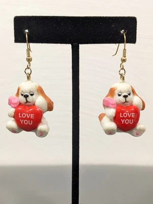 Pendientes de San Valentín Cachorro LOVE YOU Corazón Cuelga Lindo Perro Novedad Joyería Retro Foto 1 de 4