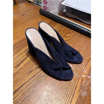 Mules Loeffler Randall Azul Marino Gamuza Nudo Tacón Bloque Toboganes Para Mujer Talla 8 Foto 1 de 4