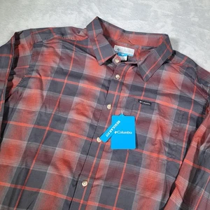 Columbia Shirt Mens 2XL Red Gray Plaid Vapor Ridge III Button Up Long Sleeve New - Picture 1 of 13