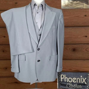 70er Jahre Phoenix Kleidung 3 Teiler Anzug Herren 42R 36X29 grau halb gefüttert - Bild 1 von 13
