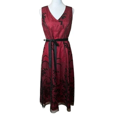Coldwater Creek Red Black Dress 6P Whimsigoth Punk Velvet Accents Fairy Grunge - Image 1 of 4