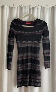 Krimson Klover Women’s S Gray Red 100% Wool Fair Isle Scoop Neck Sweater Dress - Picture 1 of 7