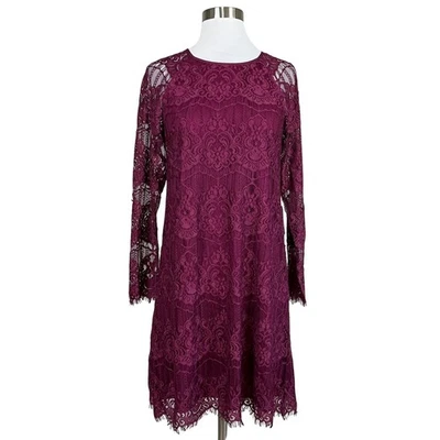 Adrianna Papell Women's Cocktail Dress Size 6 Red Scallop Lace Long Sleeve Shift - image 1 of 4