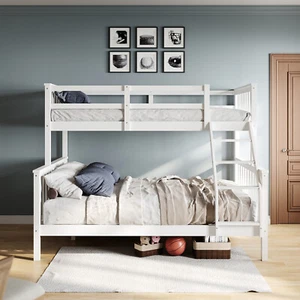 Double White Triple Bunk Bed Solid Pine Wood Children Bed Frame 3ft Single 4ft6 - Picture 1 of 18