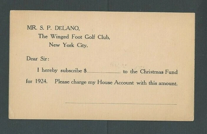 1924 NY The Winged Foot Golf Club Seeking Xmas Fund Donations - Image 1 of 1