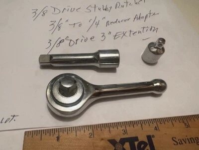 NEW 3/8" DRIVE STUBBY  RATCHET W/ REDUCER & 3/8" DRIVE  3" SOCKET EXTENSION - Image 1 of 4