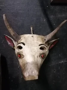 Großer weißer Stier Toro Blanco Holz Maske echte Hörner selten mexikanische Volkskunst - Bild 1 von 8