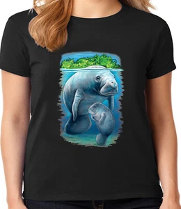Ladies Graphic Tee Shirt - Florida Manatee T-shirt Clothing Apparel Gifts - Picture 1 of 1