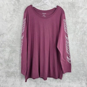 Camiseta Torrid Manga Larga 3 Vino Rojo Púrpura Blanco Floral Encaje Diseños Calce Ajustado - Imagen 1 de 9