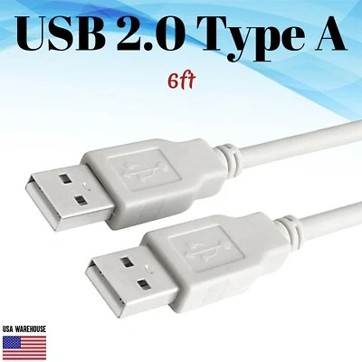 6ft USB 2.0 Type A Male to A Male White Cable - High Speed Data Transfer Charger - Image 1 of 3