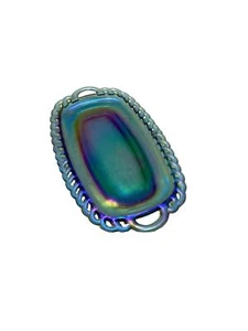 Vintage Carnival Glass Butter Tray Iridescent Blue Rainbow Trinket Dish - Picture 1 of 6