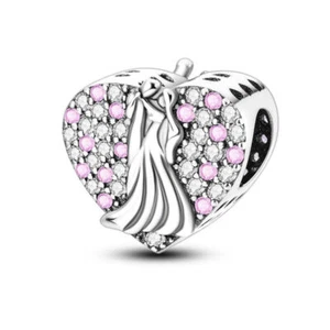 Ciondolo cuore amore sposo matrimonio cristallo argento sterling 925 perline regalo - Foto 1 di 1