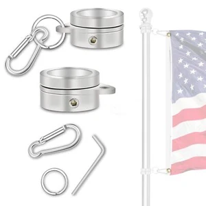 2 Pack Aluminum Alloy Flag Pole Rotating Rings Tangle Free with Carabiner - Picture 1 of 7