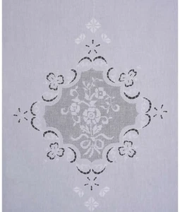 Tenda in 100% puro lino ricamata a mano lavorazione sfilato e intaglio: tn459b. - Foto 1 di 15