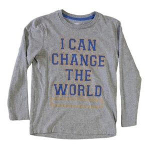 Old Navy Boys Funny Shirt Gray Size 8 Med Long Sleeve I Can Change The World - Picture 1 of 6