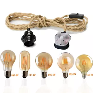 Vintage Hängelampe Seil Hänge Leuchten Pendelleuchte Jute Tau 200 cm Deckenlampe - Bild 1 von 15