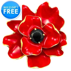 NEW LARGE RED ENAMEL CRYSTAL ROSE DAISY GOLD METAL PINS BROOCH 2025 WOMEN BADGE - Picture 1 of 24
