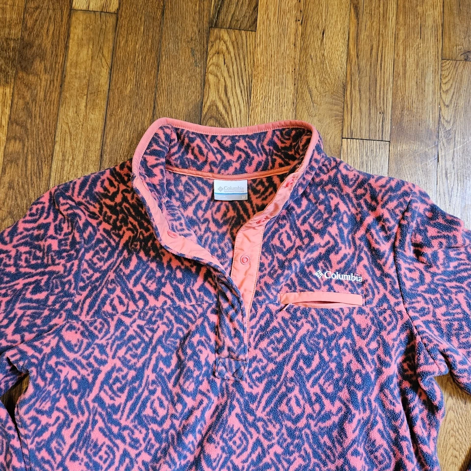 Columbia 1/4 Snap Fleece Chaqueta Mujer M Montaña Lado Animal Print Pullover Foto 1 de 4