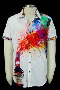 Robert Graham Grand Slam Nuevo con Etiquetas Whisky Blanco Drink Series Manga Corta Mediano - Imagen 1 de 17