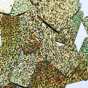 Gold Hologram Multi Reflective Sequins Rectangle Long 1.5" Couture Paillettes - Picture 1 of 2