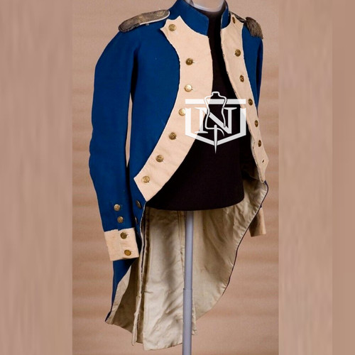 OFF WHITE Nuova giacca di lana blu Napoleone stile francese da uomo con risvolto bianco spento spedizione rapida