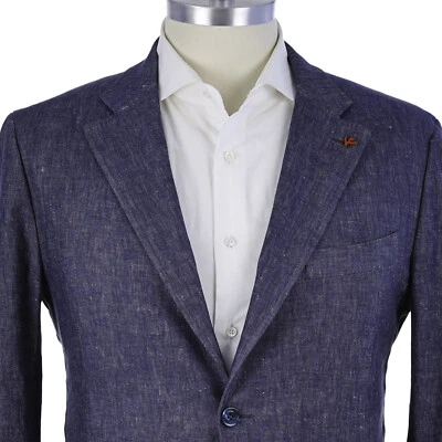 Новый $3,895 Isaia 'Cortina' Эгейский синий льняной/хлопок саржи 2B Мужская куртка США 46R - Изображение 1 из 4