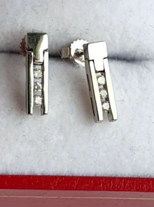 10ct White Gold Natural Diamonds Designer Drop Stud Earrings Pro Cleansed & Mint - Picture 1 of 16