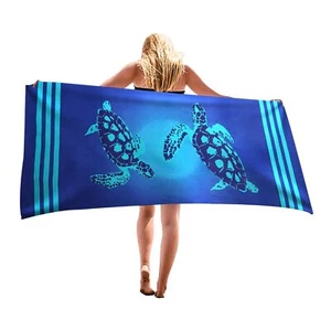 Blue Turtle Beach Towel 60x30" Microfiber Lightweight Sand Free Quick Dry - Picture 1 of 7