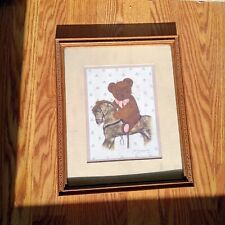 Vintage Teddy Bear on a Horse Framed Print Signed by B. Sienkiewicz EUC