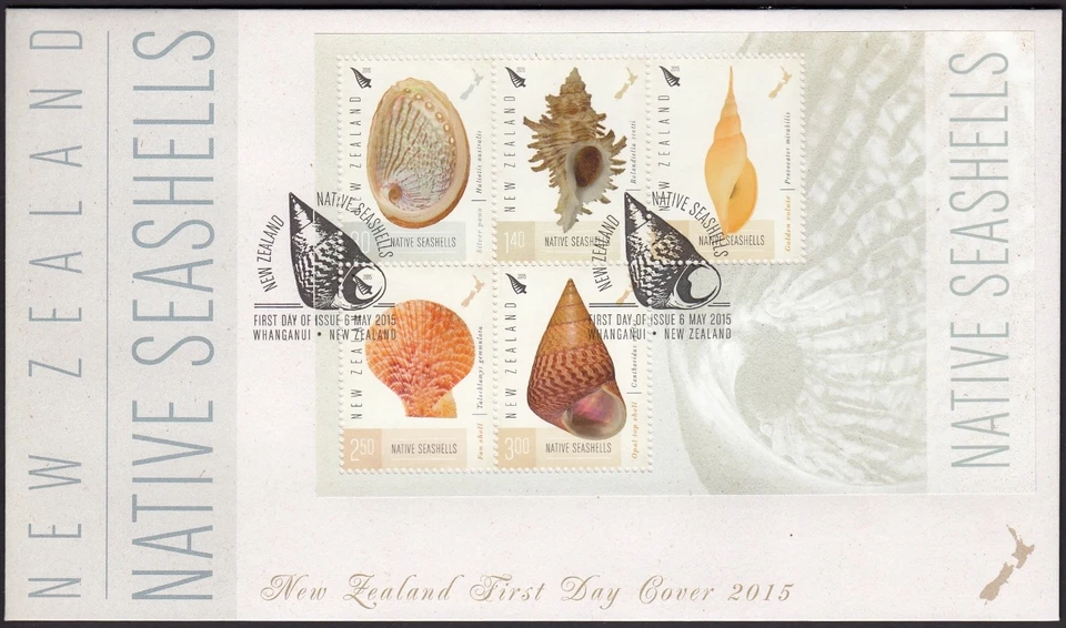 NEW ZEALAND 2015 Native Seashells, Miniature Sheet on FDC - Image 1 of 1