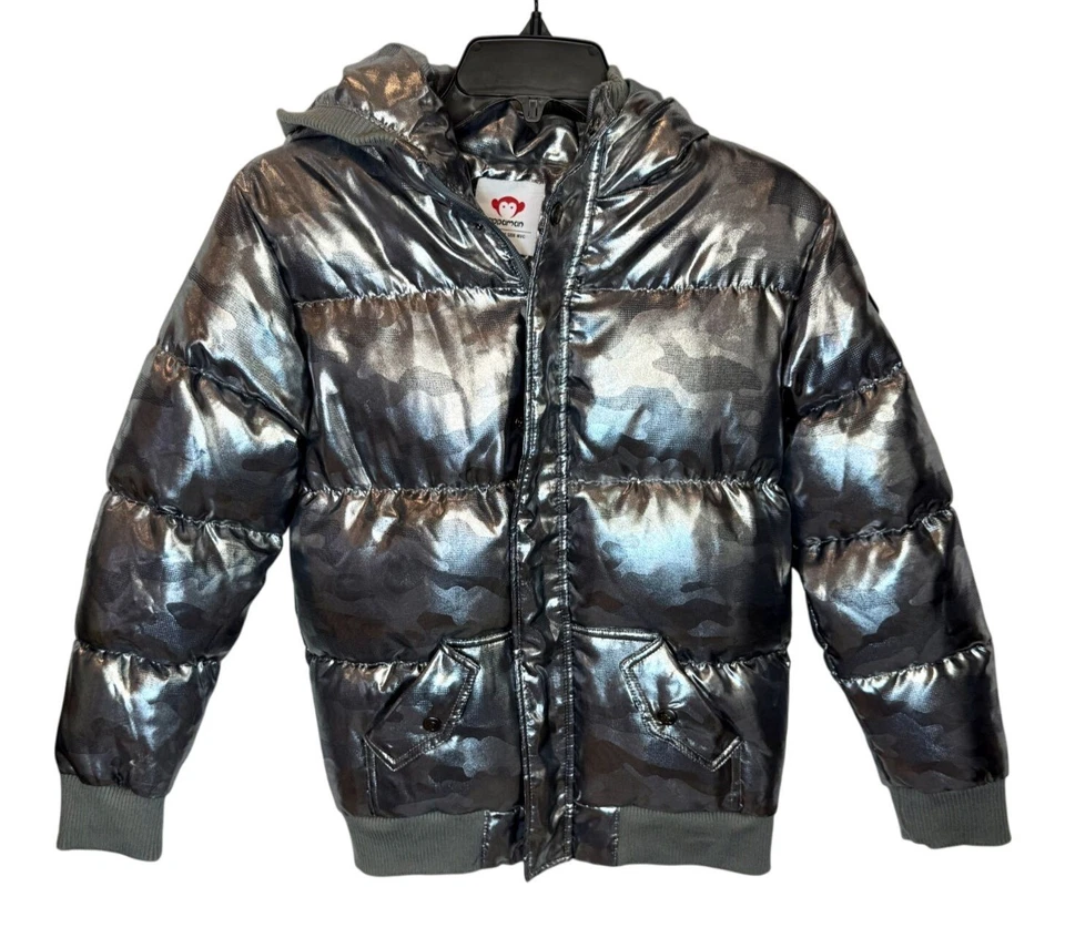 Appaman KIDS Gunmetal Silver Camo Down Puffer Jacket with Hood NWT - Size 12 - Image 1 of 4
