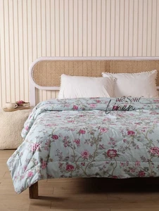 Boho Floral Quilt Light Green Cotton Bedding Bedspread Reversible Blanket Throw - Picture 1 of 10